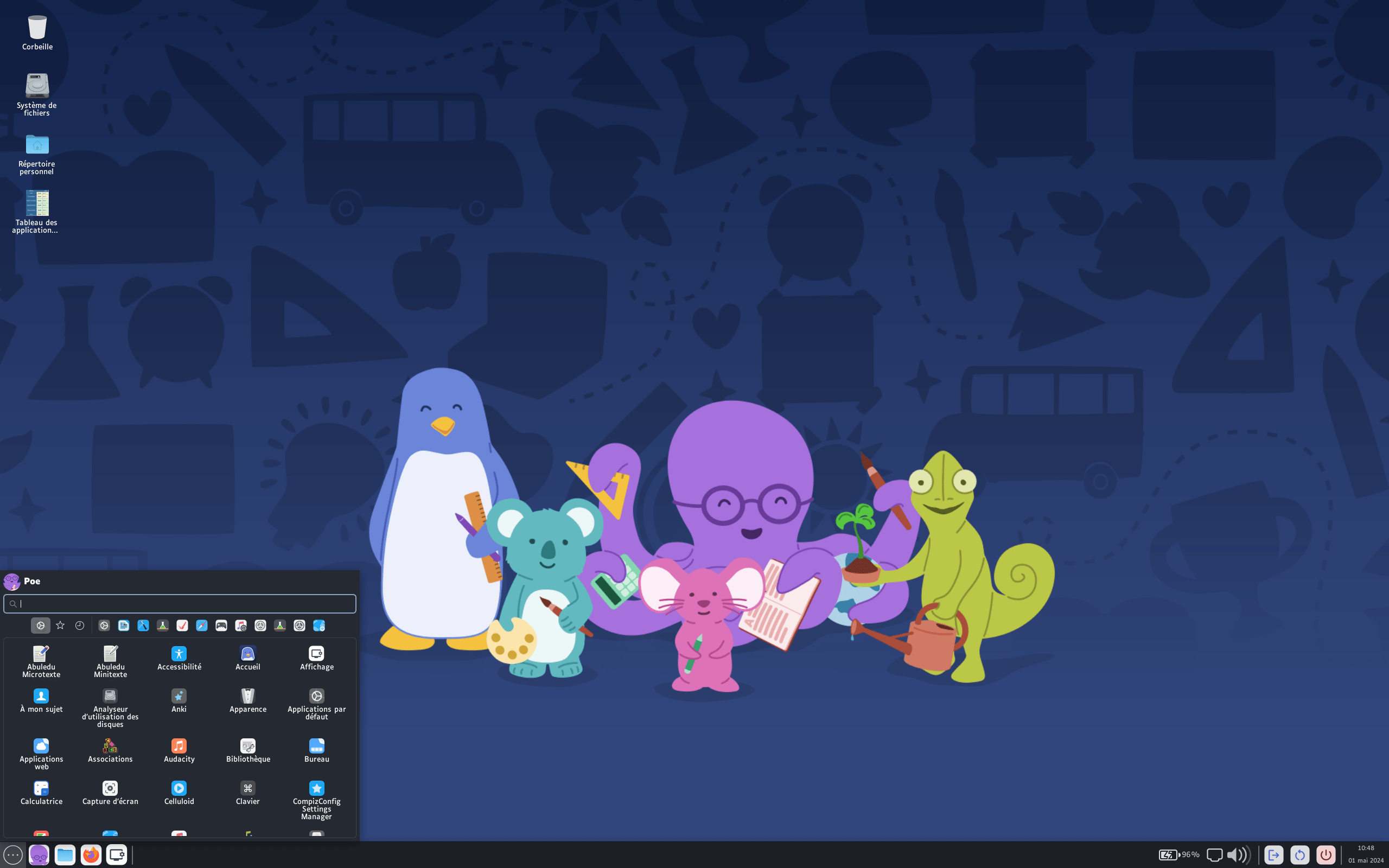 Copie d'écran du bureau (professeur) de la distribution PrimTux.